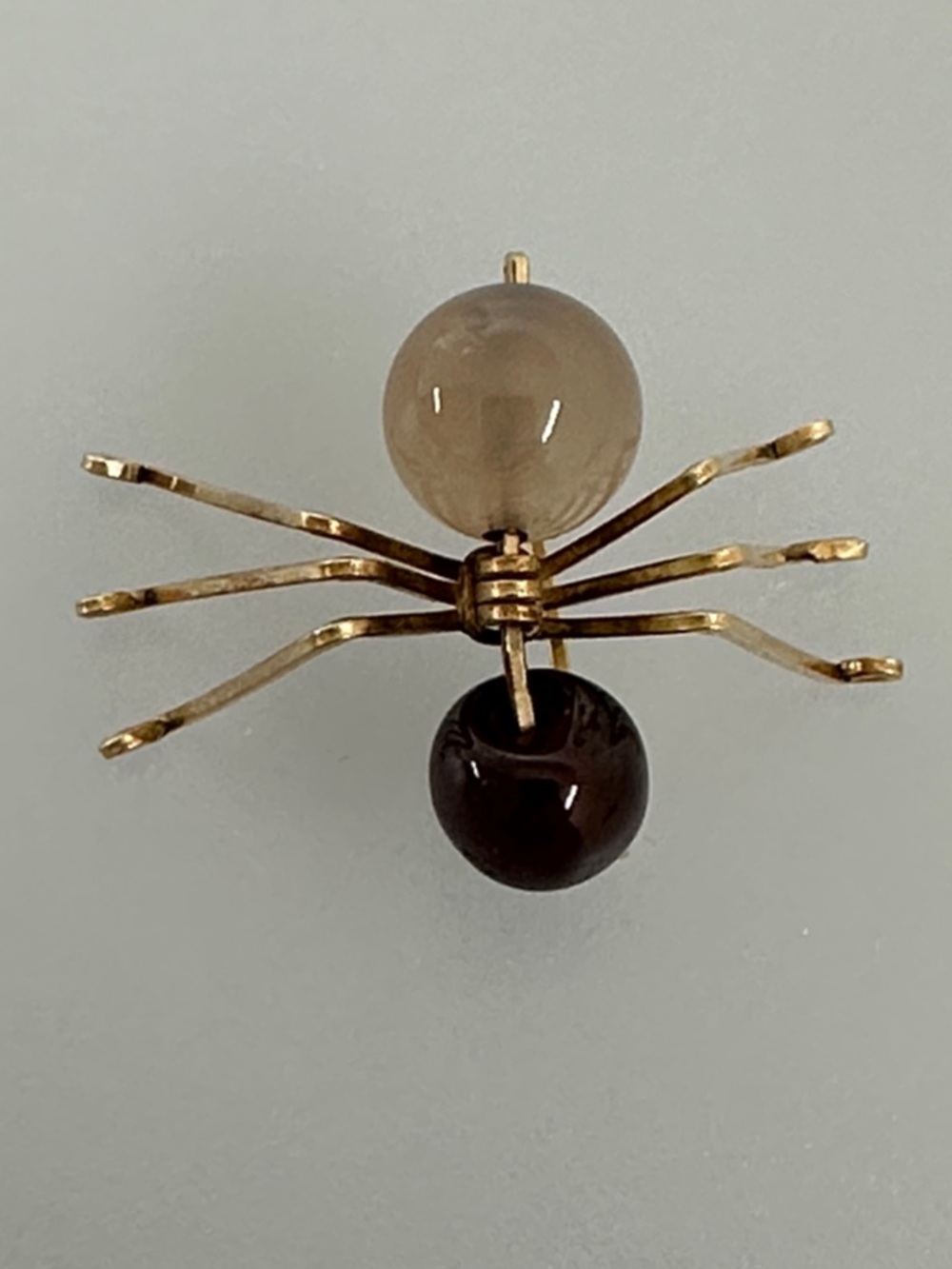 Gold Spider Brooch with Brown Garnet and Smoky quartz